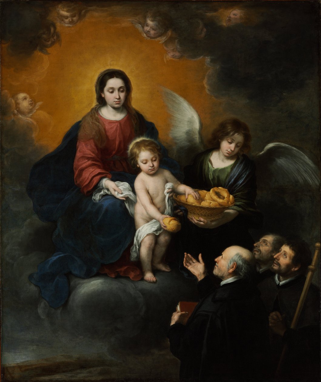 A csecsemő Krisztus kenyeret oszt a zarándokoknak alkotó: Bartolomé Esteban Murillo