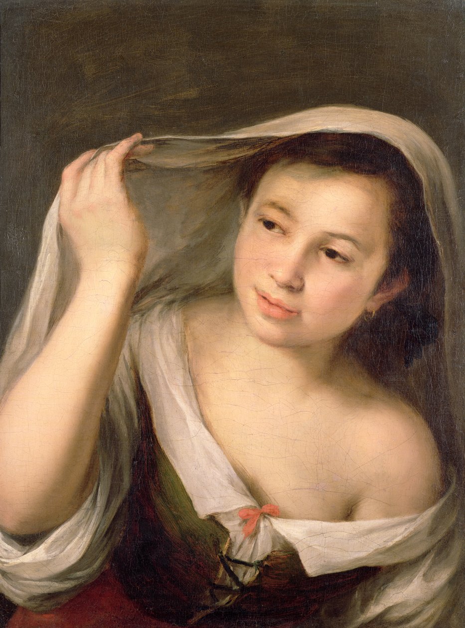 Egy fiatal lány felemeli a fátylát alkotó: Bartolomé Esteban Murillo