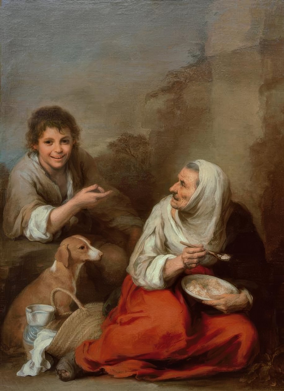 Öregasszony, akit egy fiú gúnyol alkotó: Bartolomé Esteban Murillo