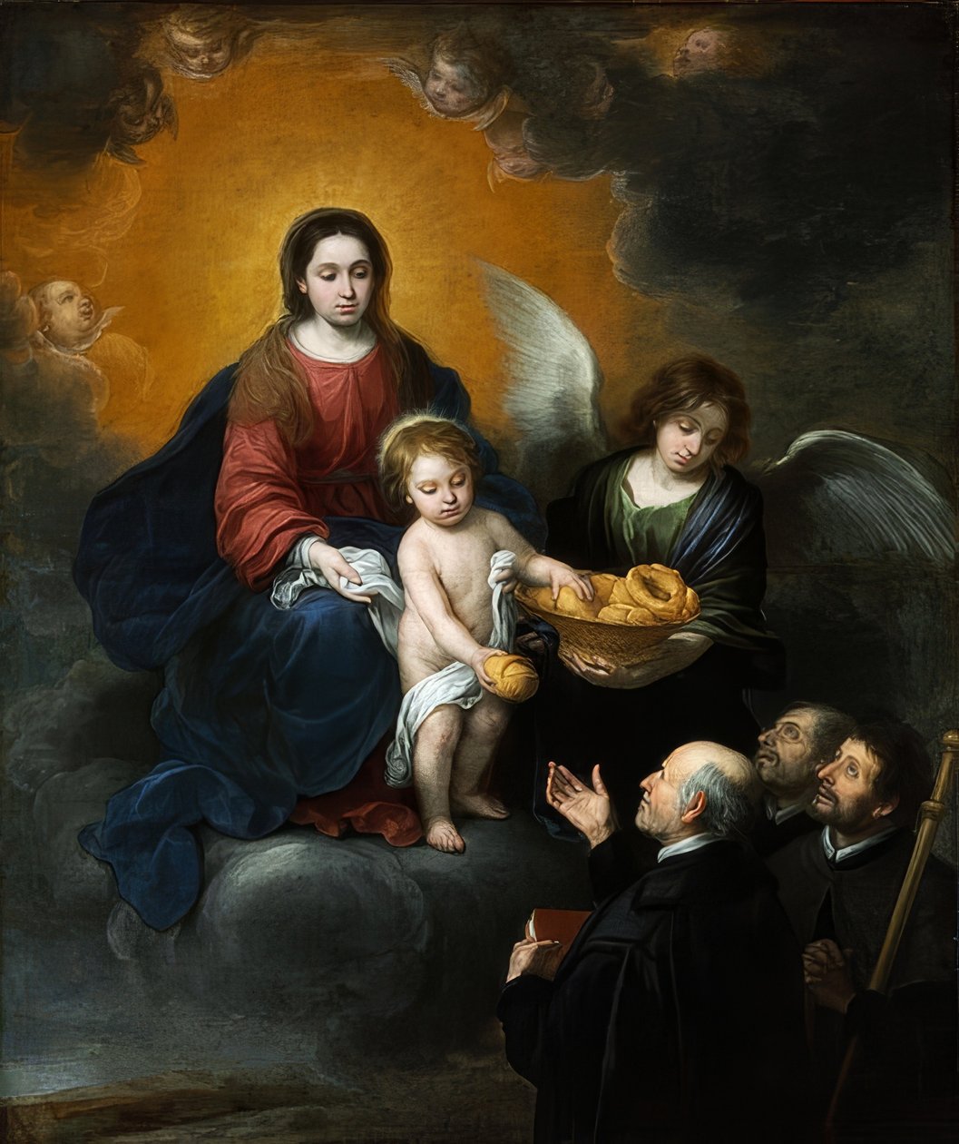 A Krisztus-gyermek kenyeret oszt a zarándokoknak. 1678 alkotó: Bartolomé Esteban Murillo