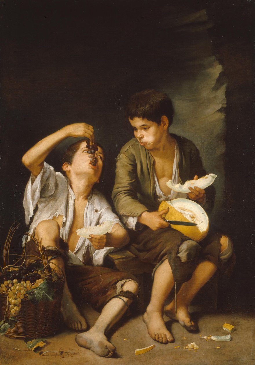 Német: Szőlő- és dinnyeevő fiúk Szőlőt és dinnyét esznek alkotó: Bartolomé Esteban Murillo