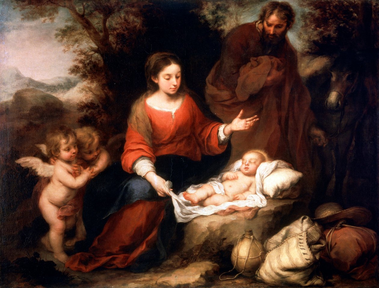 Pihenjen az egyiptomi repülésen, c1665 alkotó: Bartolomé Esteban Murillo