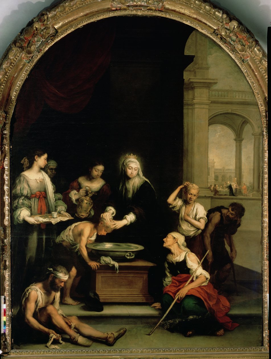 Betegeket és leprásokat gondozó Magyar Szent Erzsébet, 1671-74 körül alkotó: Bartolomé Esteban Murillo