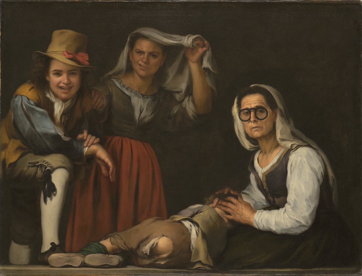 Négy alak egy lépcsőfokon alkotó: Bartolomé Esteban Murillo