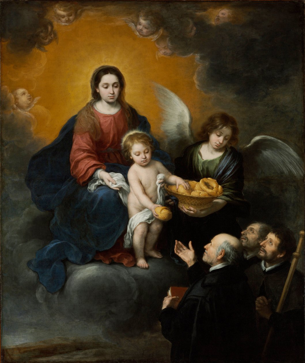 A csecsemő Krisztus kenyeret oszt a zarándokoknak – Bartolome Esteban Murillo (1617-1682) festménye, olaj, vászon (219x182 cm) alkotó: Bartolomé Esteban Murillo
