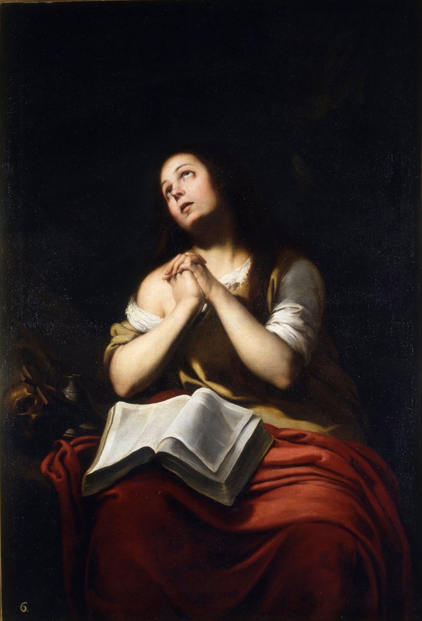 ""Marie Madeleine repentante" (A bűnbánó Mária Magdolna) Bartolome Esteban Murillo (1617-1682) festménye - 1650-es vers - Olaj, vászon Mérete 20x15 cm Real Academia de Bellas Artes de San Fernando, Madrid alkotó: Bartolomé Esteban Murillo