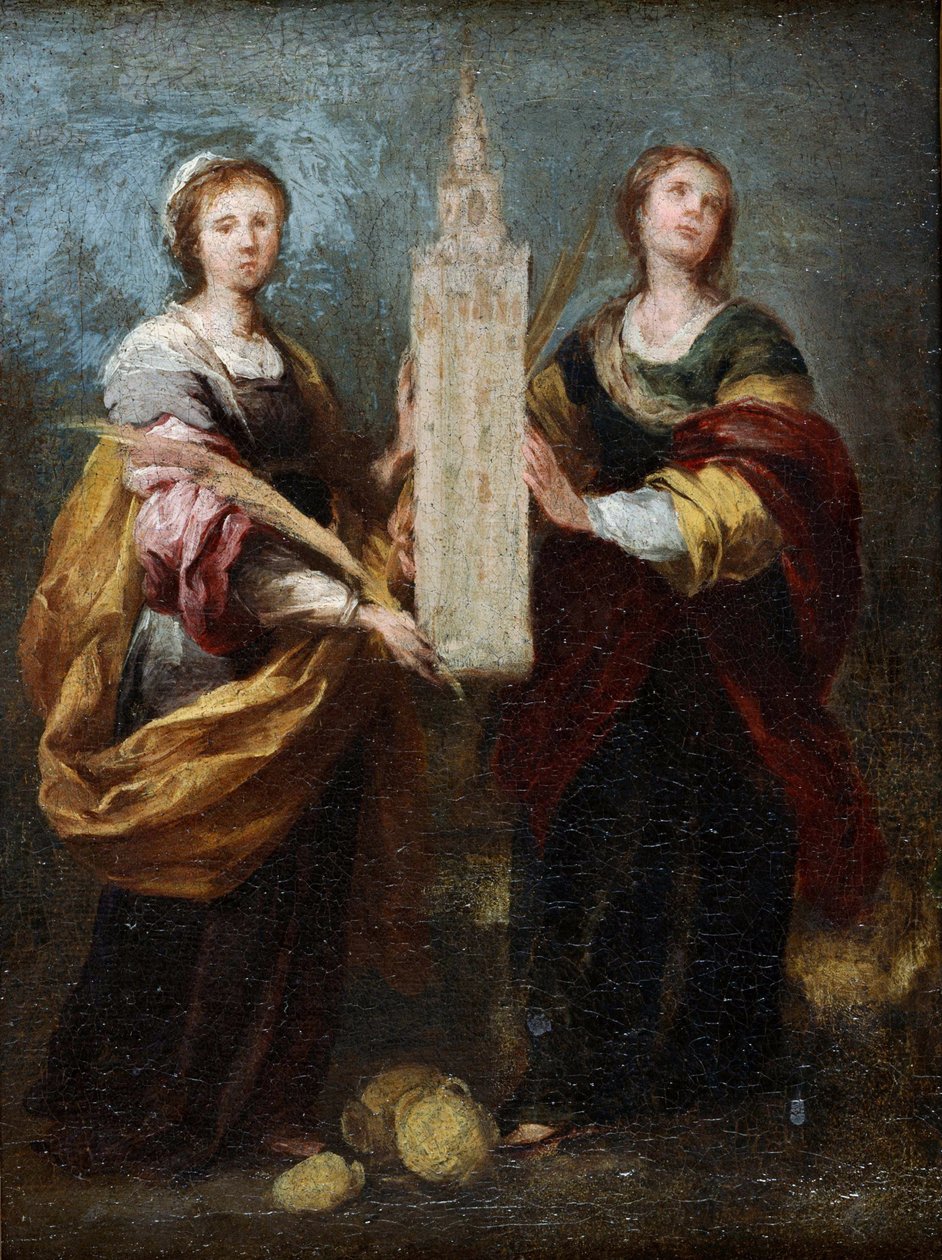 ""Szent Justus és Rufina ábrázolása (3. század)" (Justa és Rufina) Bartolome Esteban Murillo (1617-1682) festménye, 1665 körül, 32x24 cm-es Nemzeti Nyugati Művészeti Múzeum, Tokió alkotó: Bartolomé Esteban Murillo
