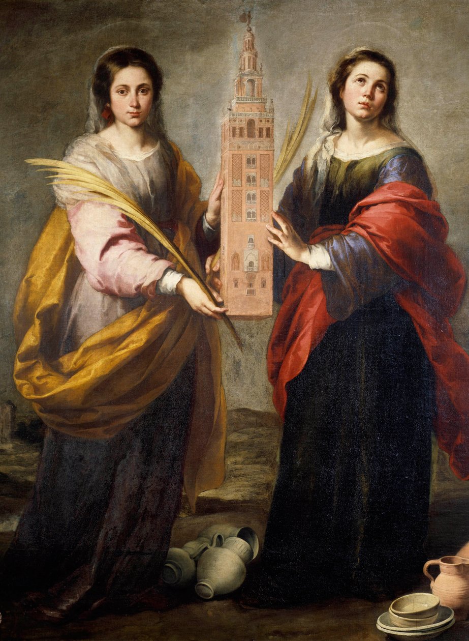 Szentek Juste és Rufine (vagy Ruffine) Sevilla város védőnői, ők hordozzák a Giraldát, a Nagy Mecset egykori minaretjét, amely a sevillai székesegyház harangtornyából lett – Bartolome Murillo (1618-1682) festménye kb. 166 alkotó: Bartolomé Esteban Murillo