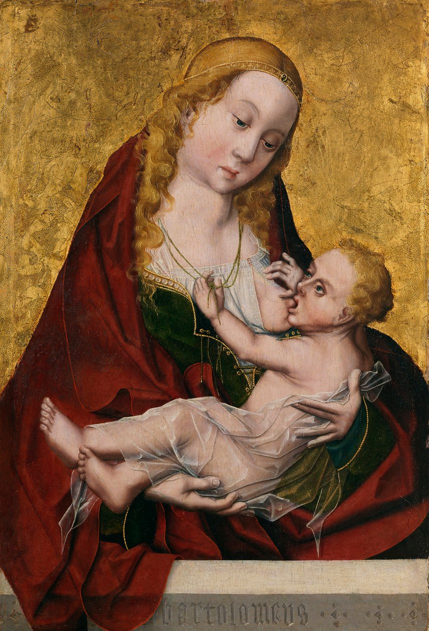 ""Szűz szopta a gyermeket"" (a Szűz szopta a gyermeket) Bartolome mester festménye (aktív 1470-1610) 1490 körül - Olaj, fa Mérete 52x35 cm Museo del Prado, Madrid alkotó: Bartolome Master