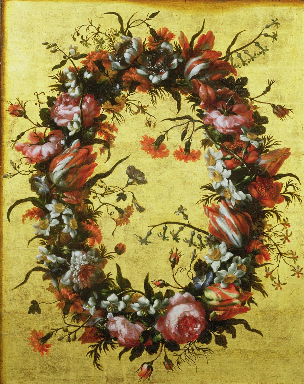 Virágfüzér aranyozott alapon alkotó: Bartolomeo Perez