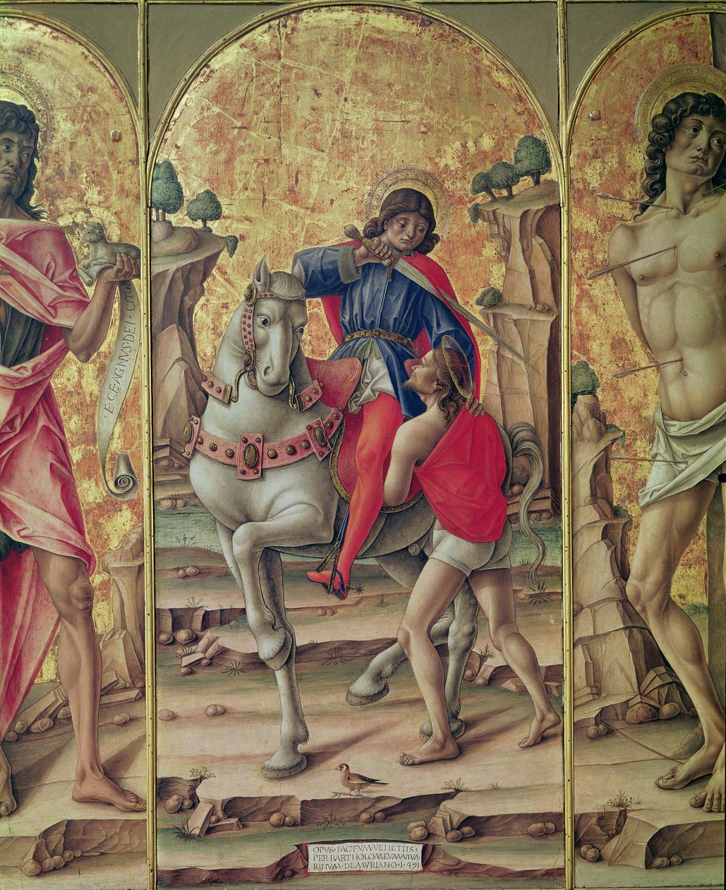 Szent Márton Jótékonysága, a Szent Márton Triptichon központi táblája alkotó: Bartolomeo Vivarini