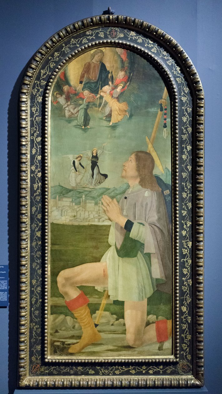 Szent Rókus elűzi a pestist Arezzóból, 1479-80 körül (tempera, tábla) alkotó: Bartolomeo (attr. to) Della Gatta