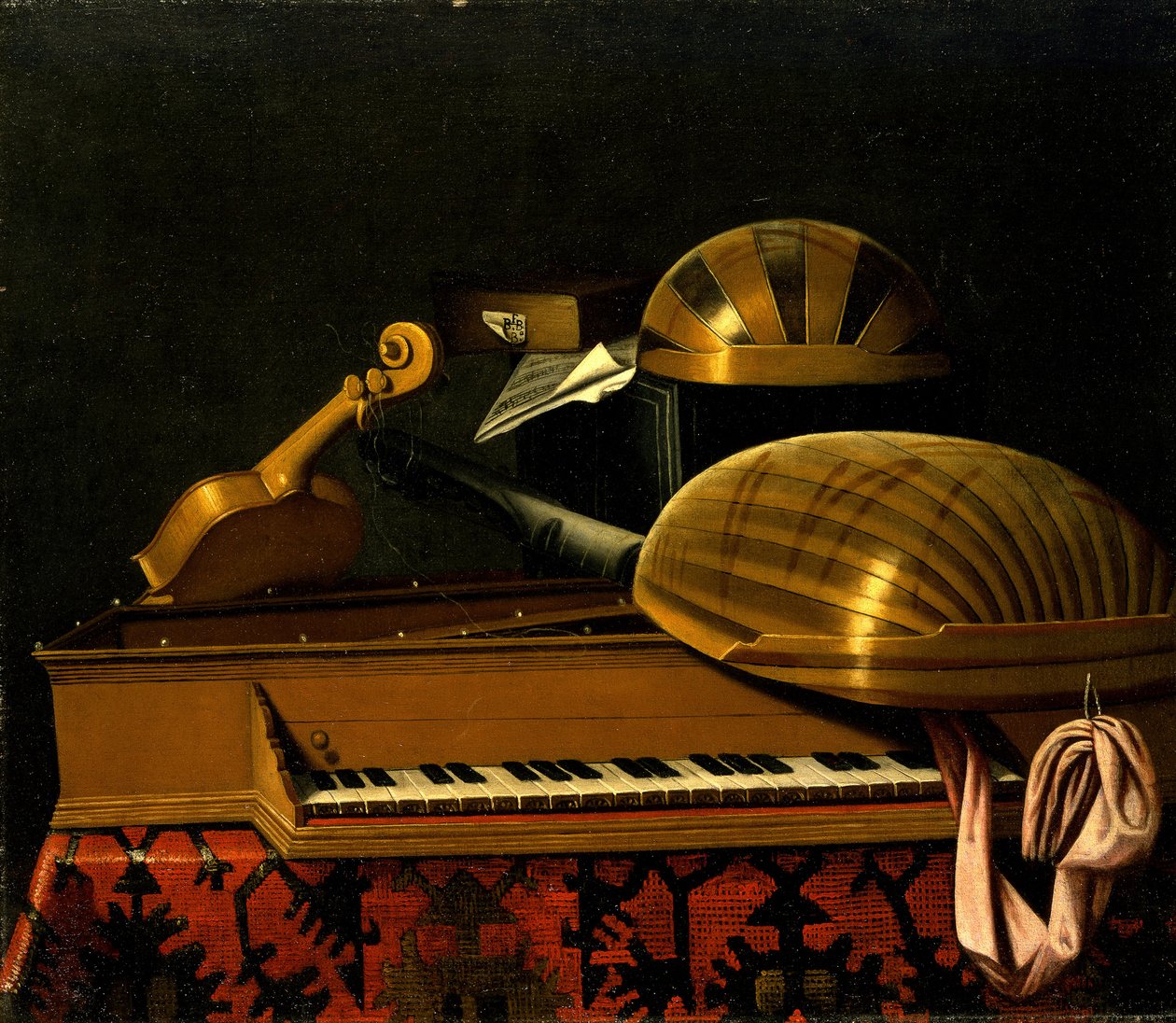 Csendélet hangszerekkel és könyvekkel, 17. század közepe. alkotó: Bartolomeo Bettera