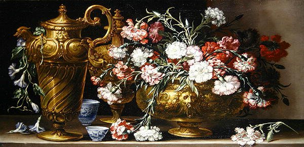 Csendélet rózsaszínekkel tokban és firenzei kancsóval a párkányon (olaj, vászon) alkotó: Bartolomeo Bimbi