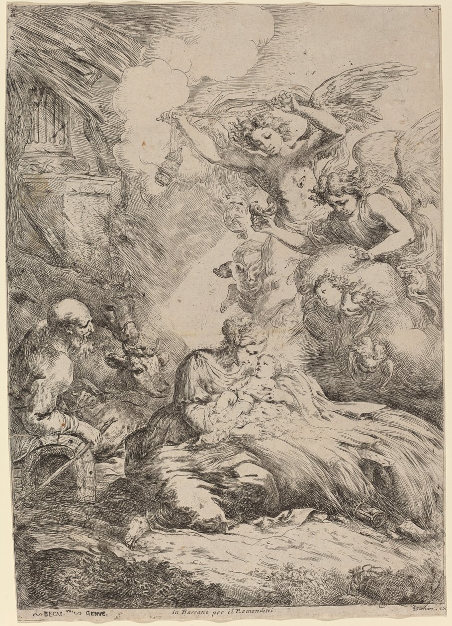 Az angyalok által imádott Szent Család (The Large Betlehem) alkotó: Bartolomeo Biscaino