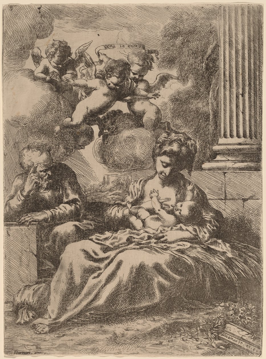 A Szent Család egy oszlop mellett alkotó: Bartolomeo Biscaino