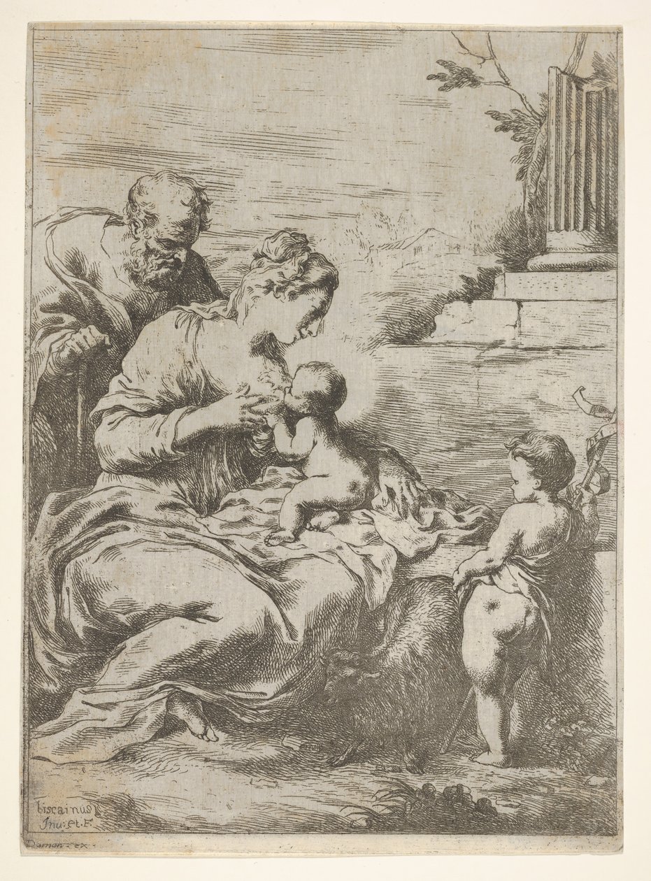 A Szent Család a csecsemő Keresztelő Szent Jánossal jobbra, 1650-57. alkotó: Bartolomeo Biscaino