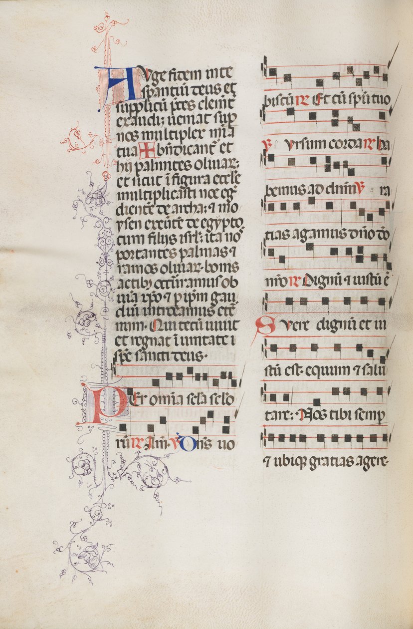 Missale: Fol. 111v, néhány zenét tartalmaz a virágvasárnapi liturgia részeként, 1469. alkotó: Bartolomeo Caporali