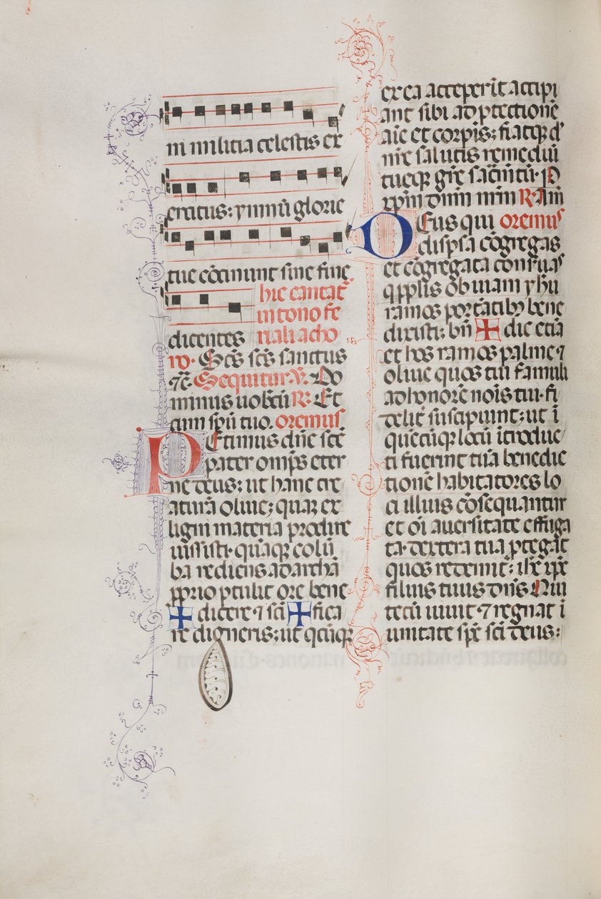 Missale: Fol. 112v: néhány zenét tartalmaz a virágvasárnapi liturgia részeként, 1469. alkotó: Bartolomeo Caporali