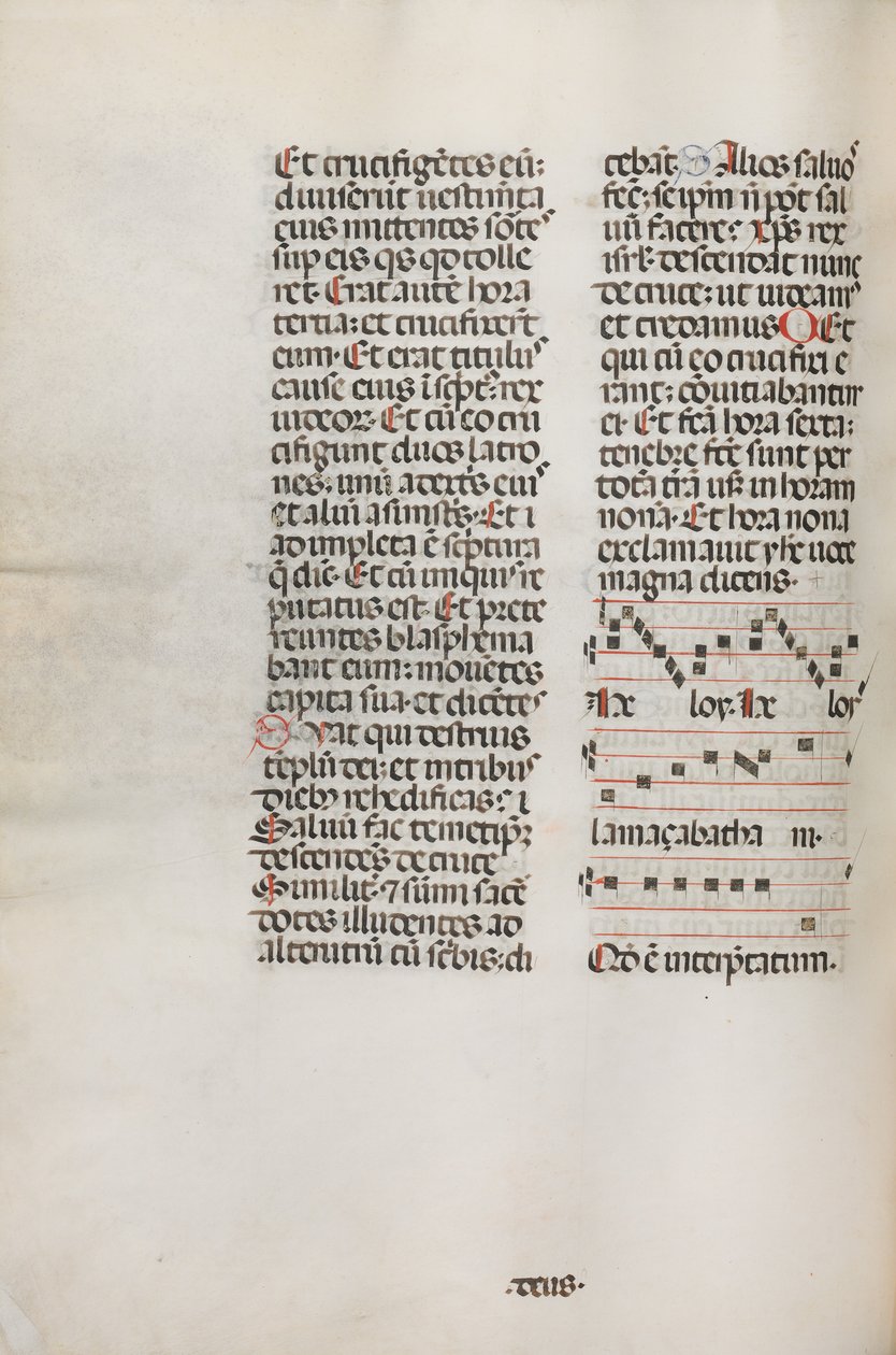 Missale: Fol. 128v: Hely Hely Lama stb. zenét tartalmaz a St. Mattion Passion, 1469-ben. alkotó: Bartolomeo Caporali