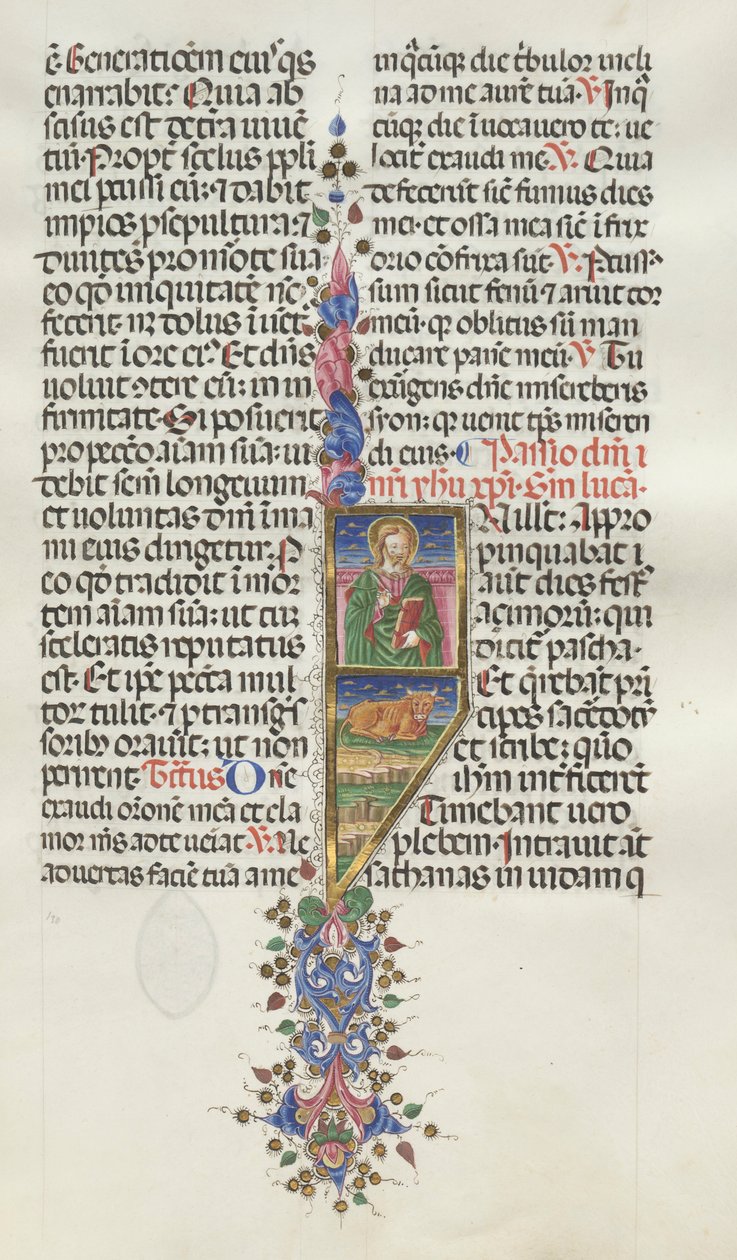 Missale: Fol. 131: Szent Lukács bikával, 1469. alkotó: Bartolomeo Caporali