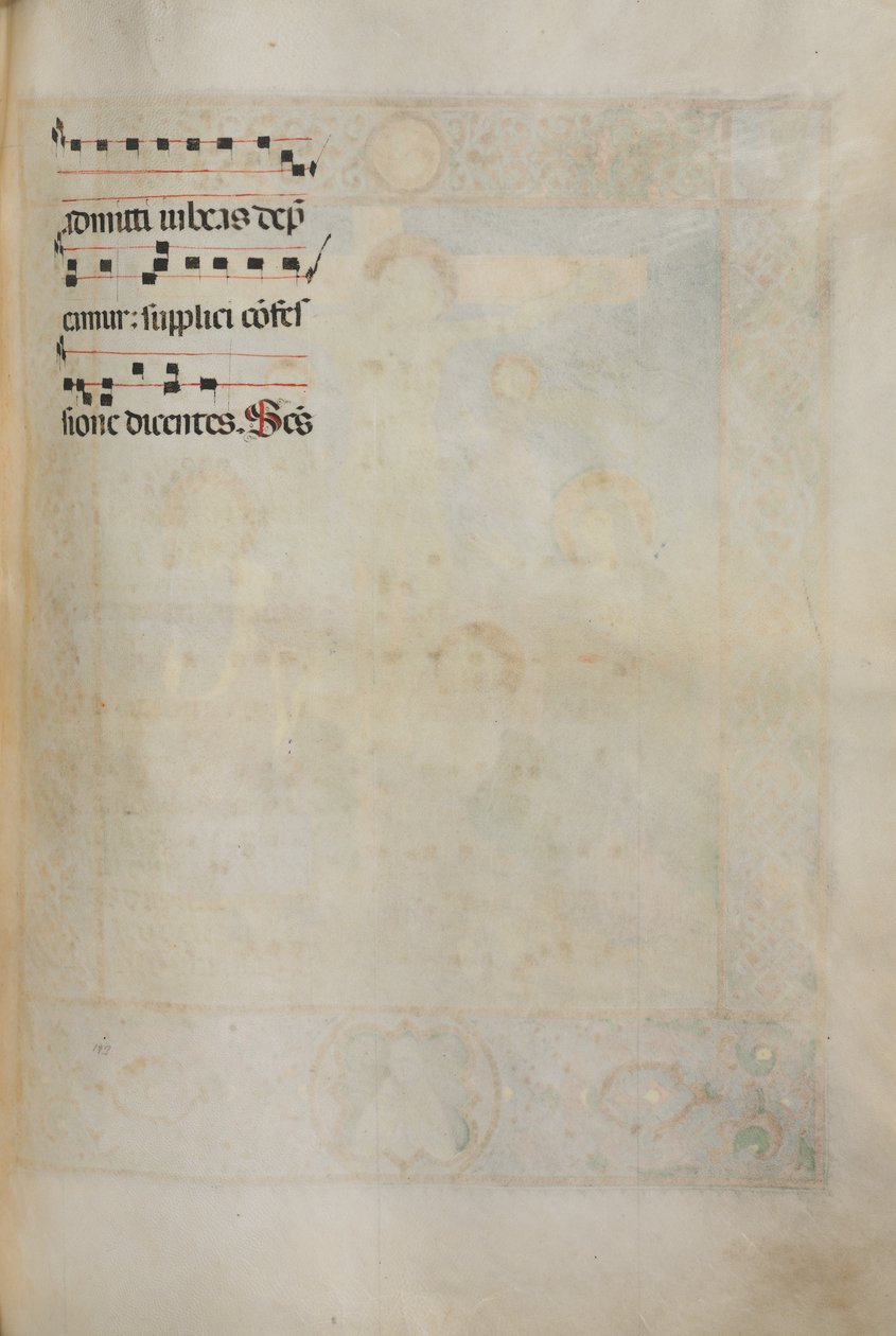 Missale: Fol. 185: Kereszt, lombozat és zene különféle hétköznapi imákhoz, 1469. alkotó: Bartolomeo Caporali