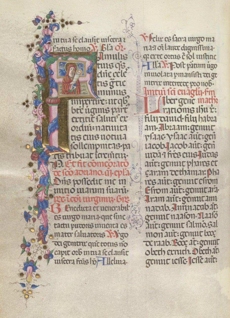 Missale: Fol. 311v: Szent Anna az újszülött Szűzet tartja kezében, 1469. alkotó: Bartolomeo Caporali