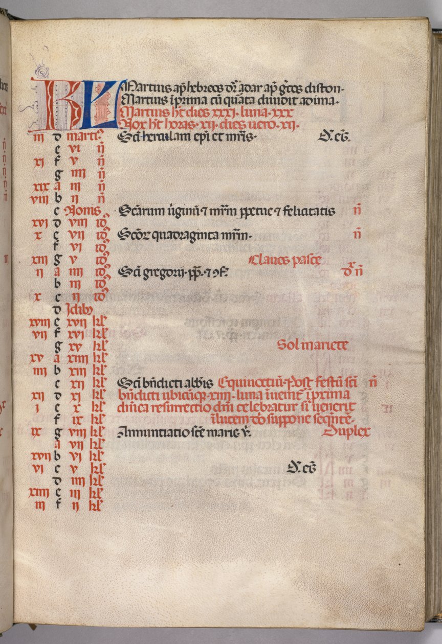 Missale: Fol. 4r: márciusi naptároldal, 1469. alkotó: Bartolomeo Caporali