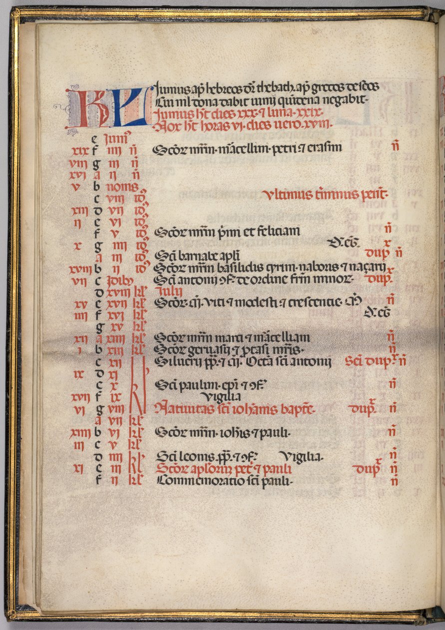 Missale: Fol. 5v: júniusi naptároldal, 1469. alkotó: Bartolomeo Caporali