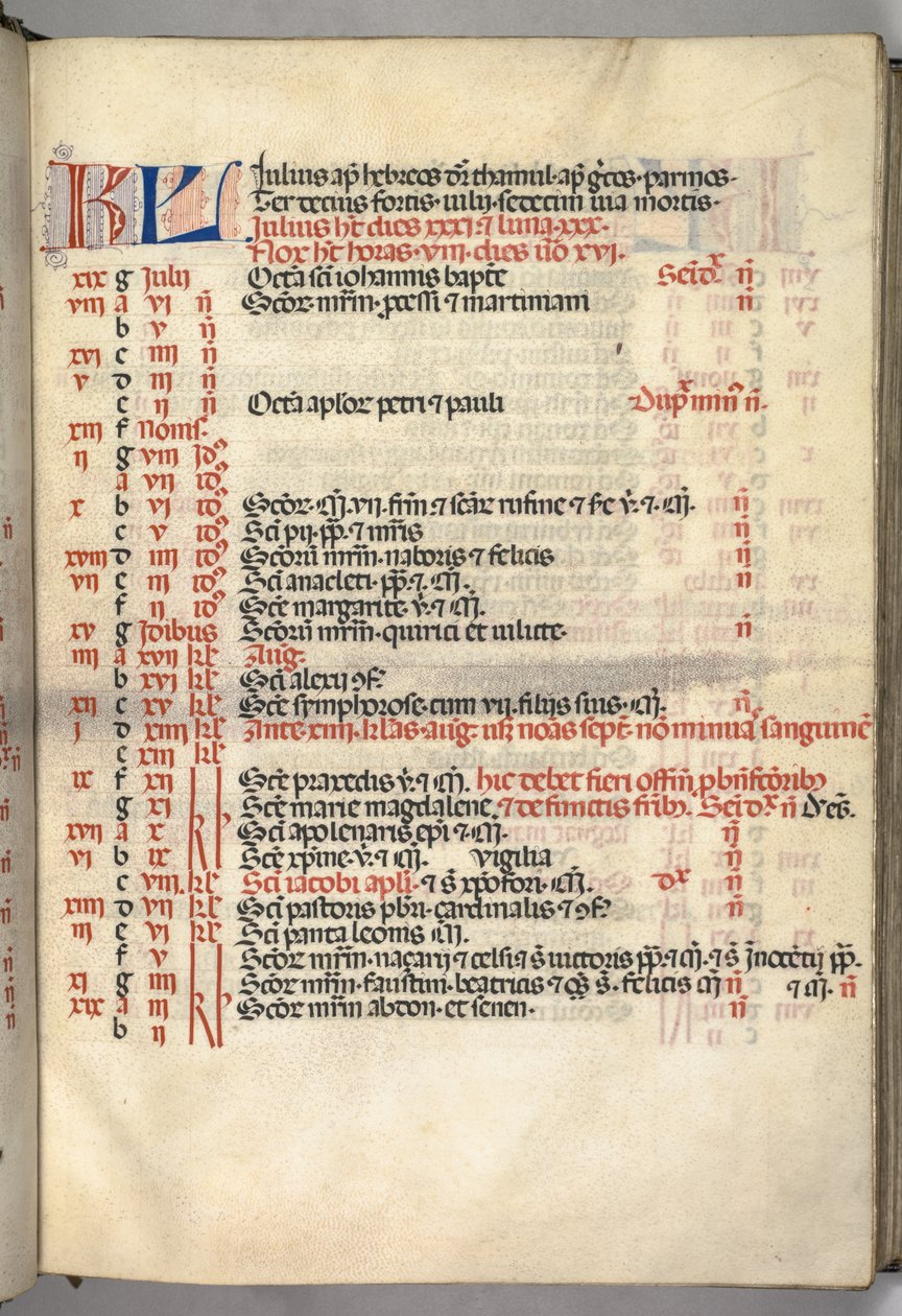 Missale: Fol. 6r: júliusi kalendárium oldal, 1469. alkotó: Bartolomeo Caporali