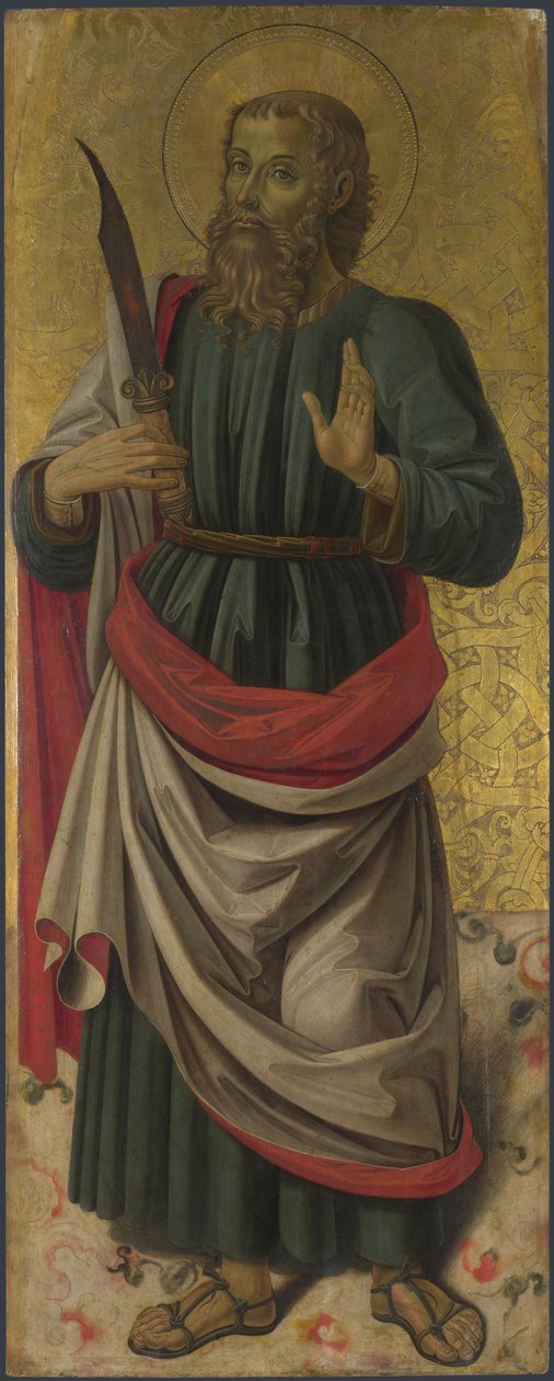 Szent Bertalan az oltárképről: Szűz és gyermek a szentekkel, 1475 körül alkotó: Bartolomeo Caporali