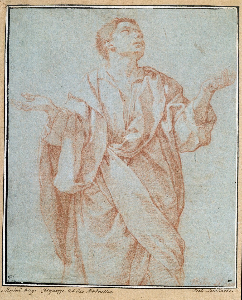 Férfi köpönyeg, karok nyitva, szemek az ég felé emelve, fej billentve Bartolomeo Cesi (1556-1620) a la sanguine rajza Dim. 0,28 x 0,23 m Párizs. Louvre múzeum alkotó: Bartolomeo Cesi