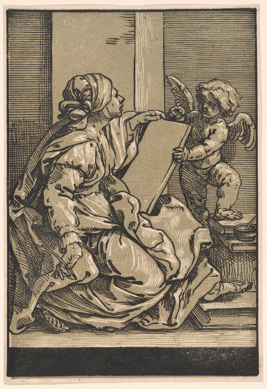 Szibilla, aki egy táblát tart egy szárnyas puttóval alkotó: Bartolomeo Coriolano