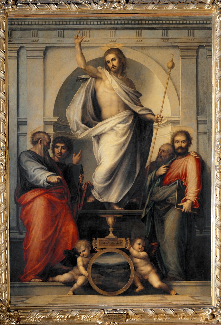 Krisztus feltámad az evangélisták között (Fafestmény alkotó: Bartolomeo Fra