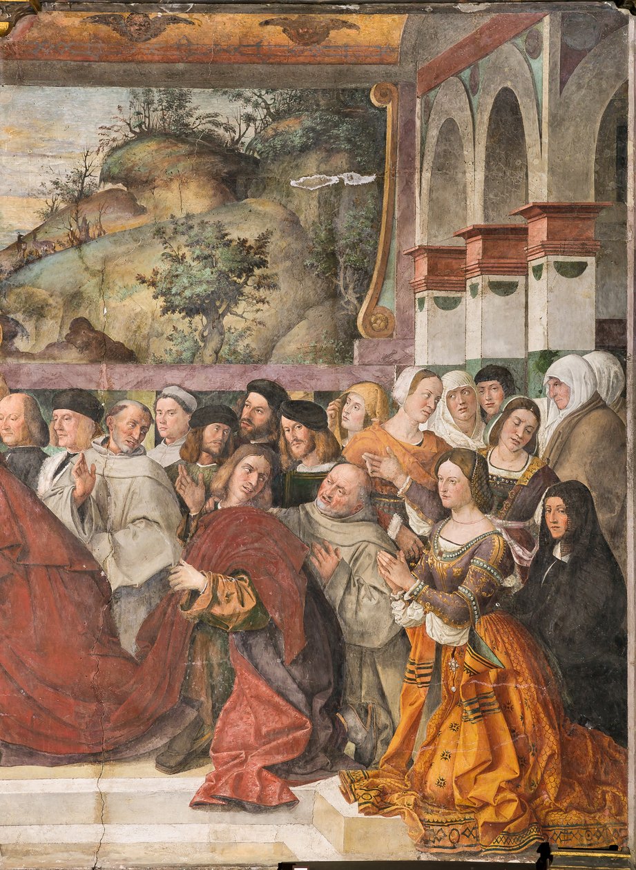 Guido of Monfort bíboros megnyitja a Szent bárkát, a Szent iskolája, 2196216 részlet alkotó: Bartolomeo Montagna