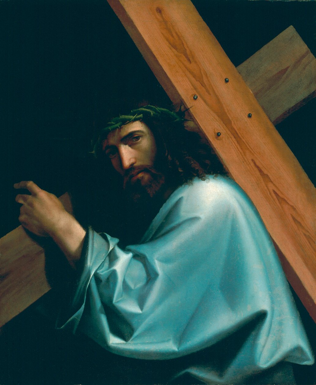 A keresztet hordozó Krisztus, Montagna, Bartolomeo (1449-1523). Olaj, vászon, kb 1515. Mérete: 85x70 cm. Kunsthaus Zuerich alkotó: Bartolomeo Montagna