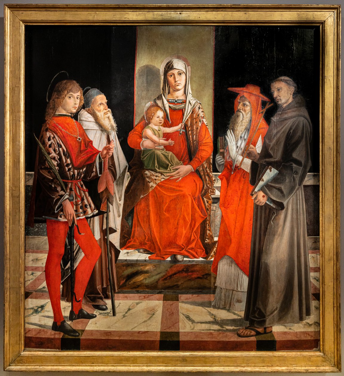 Madonna a kis Jézussal trónolt Szent Ansanus, Nagy Antal, Jeromos és Ferenc között alkotó: Bartolomeo Montagna