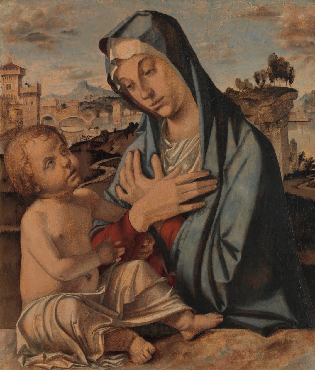 Madonna imádja a gyermeket. alkotó: Bartolomeo Montagna