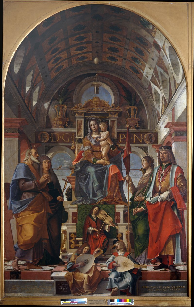Madonna és gyermeke Szent Andrással, Mónikával, Ursulával és Zsigmonddal alkotó: Bartolomeo Montagna