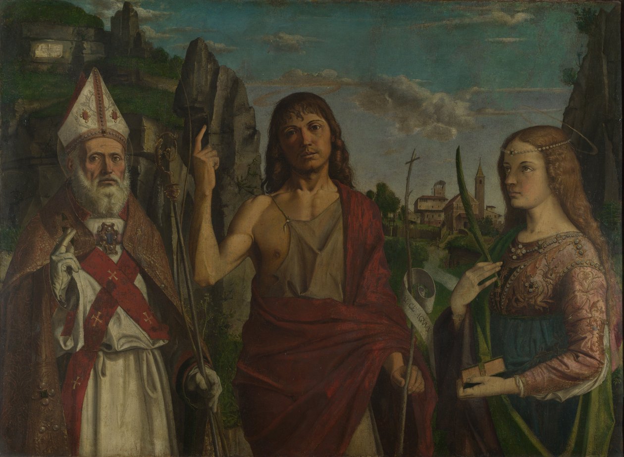 Szent Zénón, Keresztelő Szent János és egy női vértanú, c. 1495 alkotó: Bartolomeo Montagna