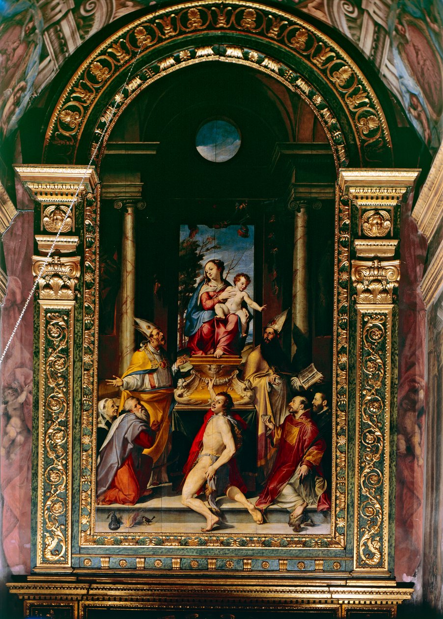 Madonna és a Szent Antal gyermeke trónol (olaj a panelen) alkotó: Bartolomeo Passarotti