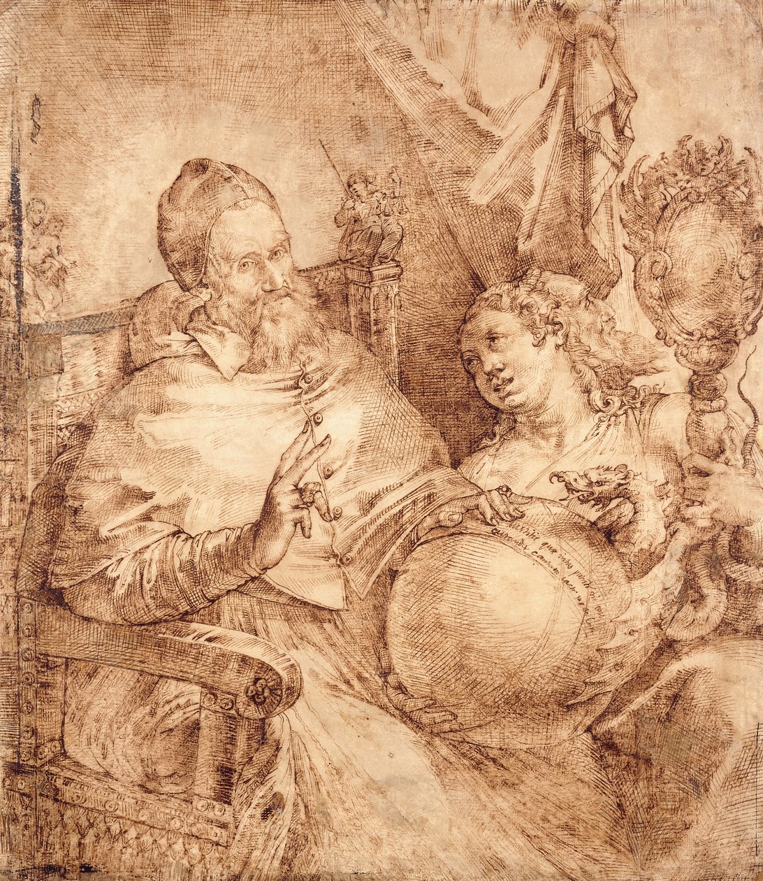 XIII. Gergely pápa háromnegyed hosszúságú portréja, fotelben ülve, alkotó: Bartolomeo Passarotti