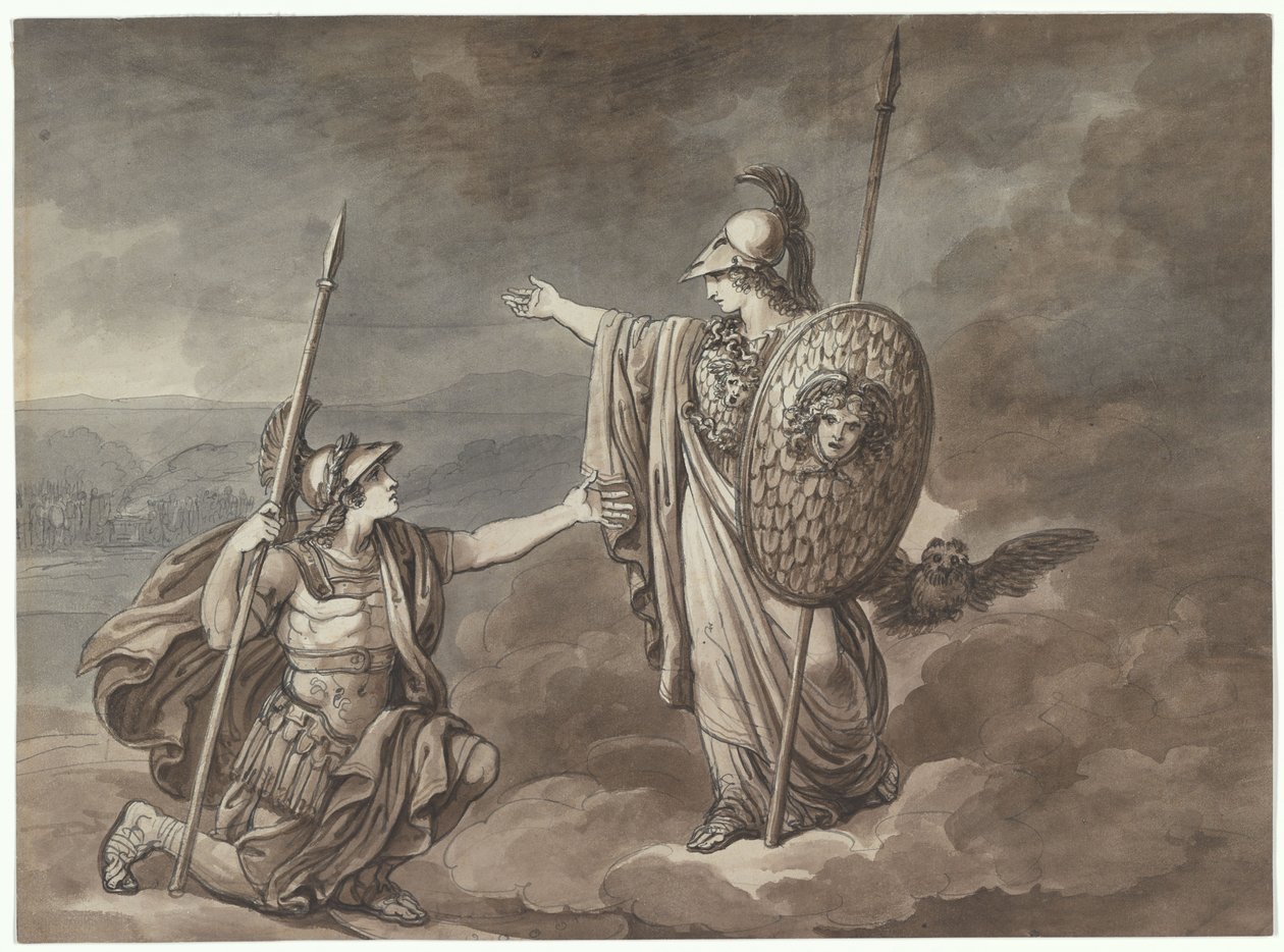Athéné megjelenik Télemakhosznak (Odüsszeusz fiának), illusztráció a Homérosz Odüsszeiájából való Telemacohoz alkotó: Bartolomeo Pinelli