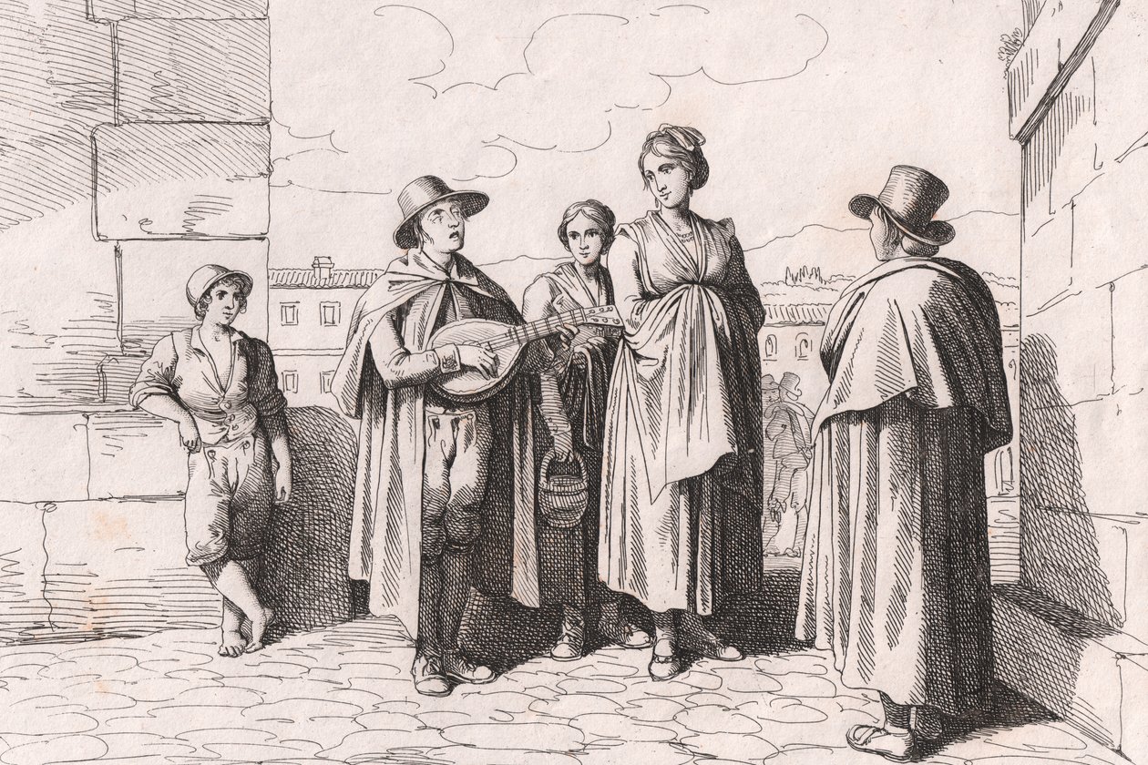 Vak énekel és játszik, Bartolomeo Pinelli rézkarca (Róma alkotó: Bartolomeo Pinelli
