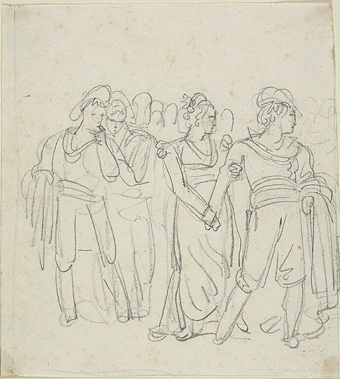 Brigádfőnök, akit egy nő tart vissza (recto); két alak vázlata tájképben (verso) alkotó: Bartolomeo Pinelli