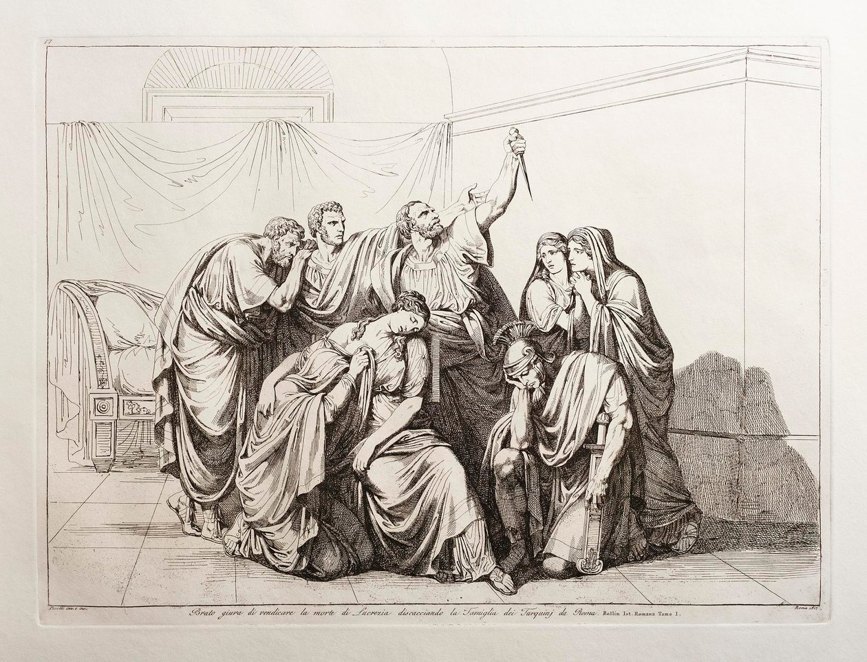 Brutus megesküszik, hogy megtorolja Lucretia halálát, és elűzi a Tarquini családot Rómából alkotó: Bartolomeo Pinelli