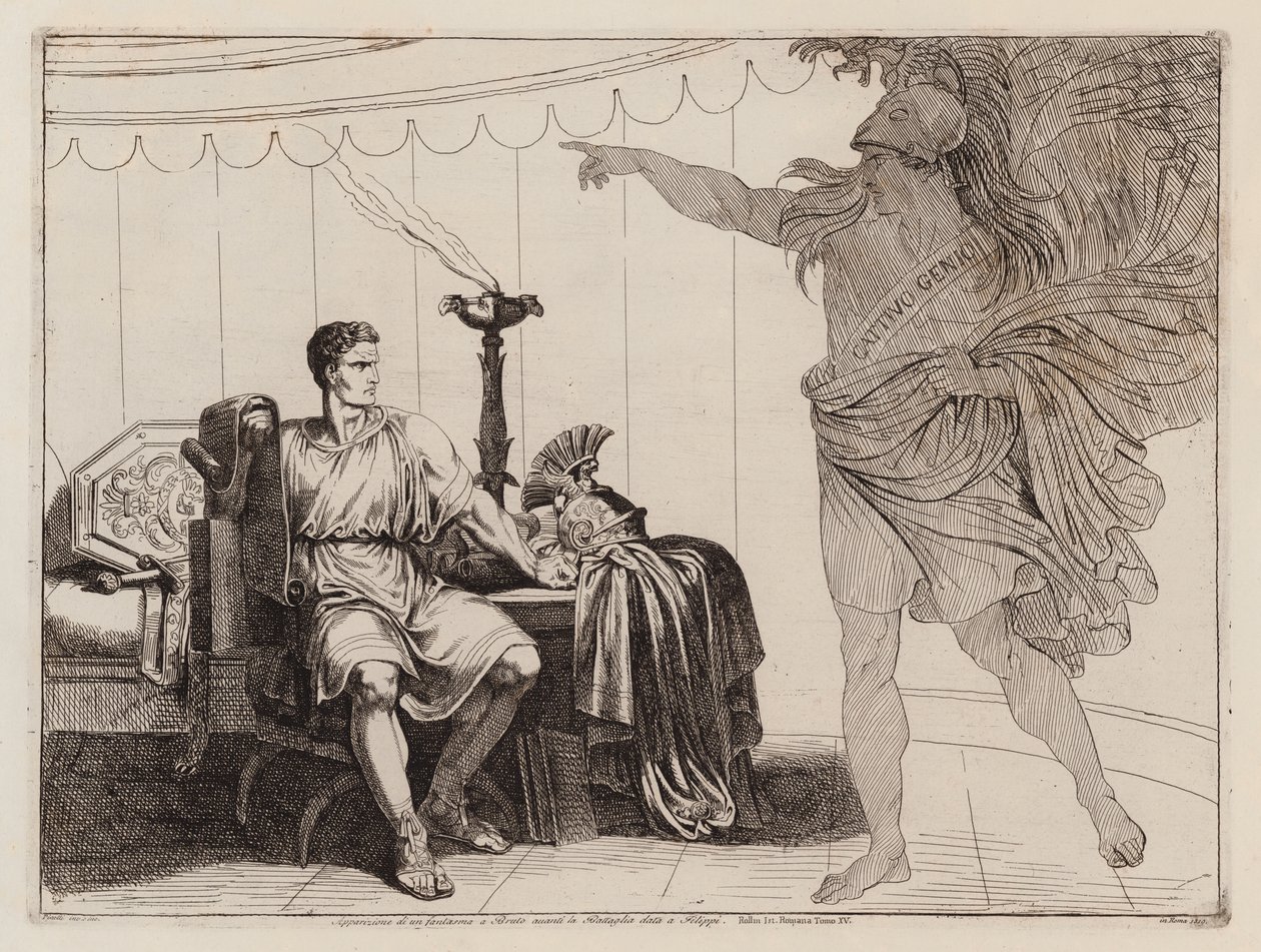 Brutus látomása Julius Caesar szelleméről a filippi csata előtt, Kr. e. 42 (metszet) alkotó: Bartolomeo Pinelli
