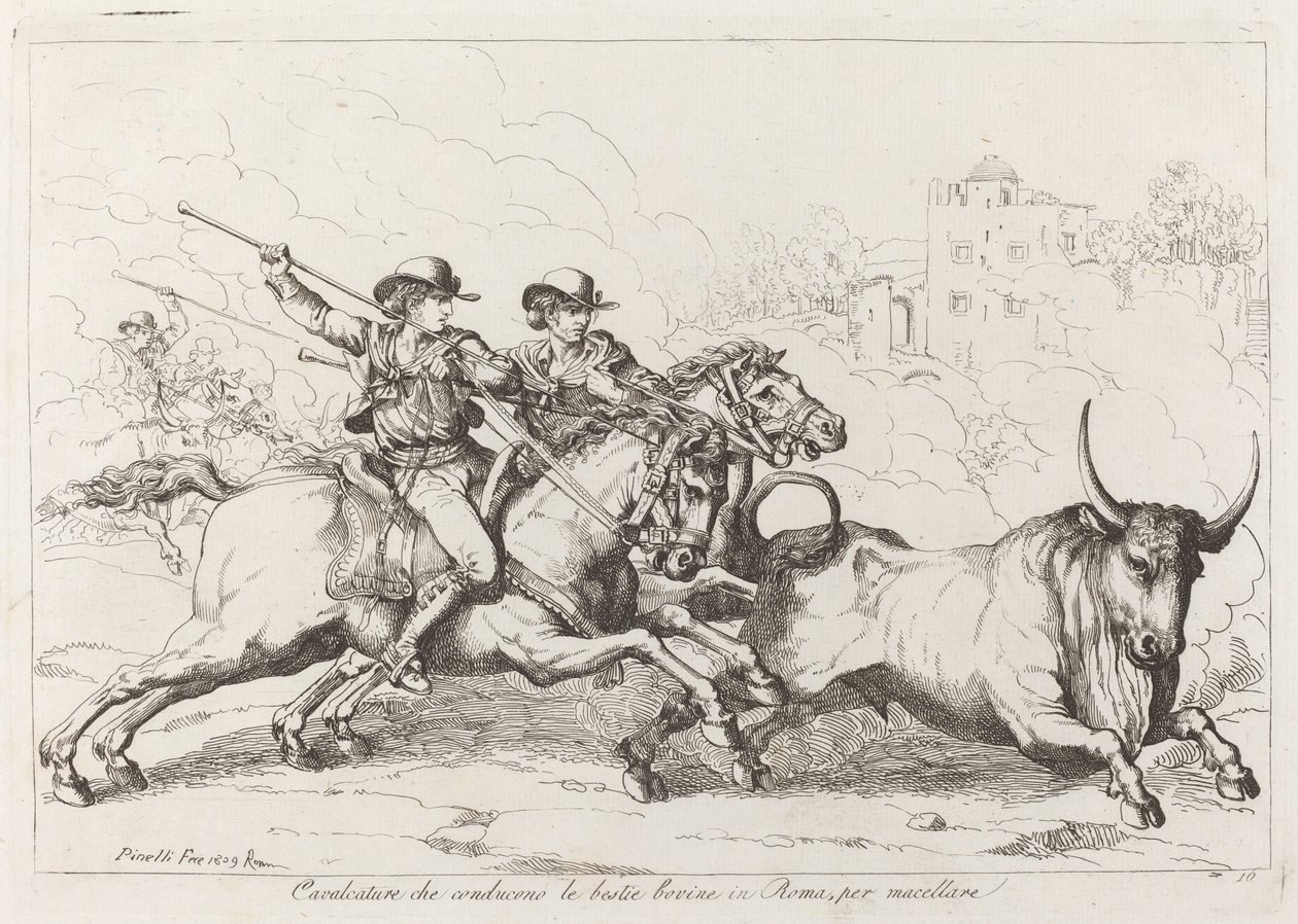 Vágásra hajtott marhák Rómában (16. tábla) alkotó: Bartolomeo Pinelli