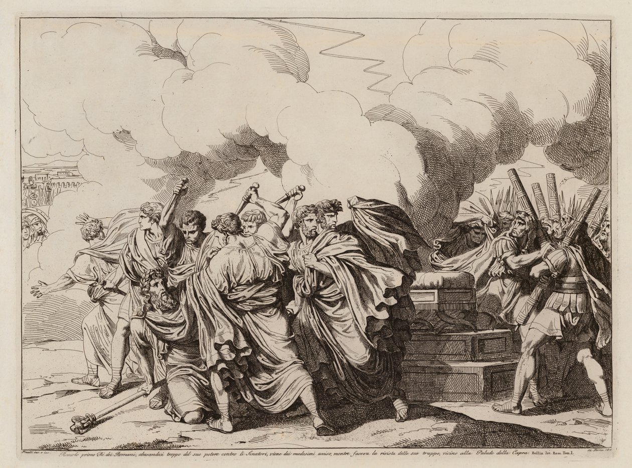 Romulus halála (metszet) alkotó: Bartolomeo Pinelli