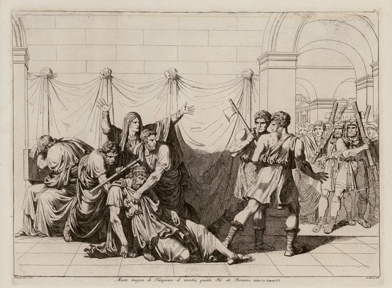 Az idősebb Tarquin halála (metszet) alkotó: Bartolomeo Pinelli
